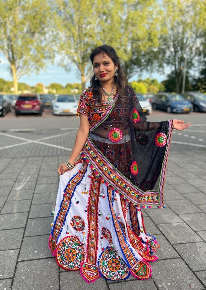 Jaya Dewangan, founder of Kosaa, in traditional hand-embroidered attire